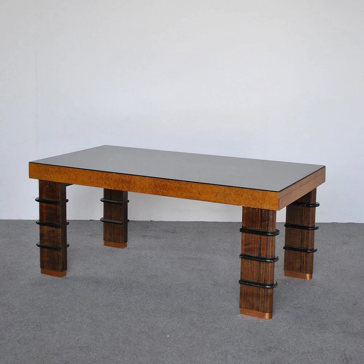 Art Deco table with black glass top and copper feet, 1930s 1381470