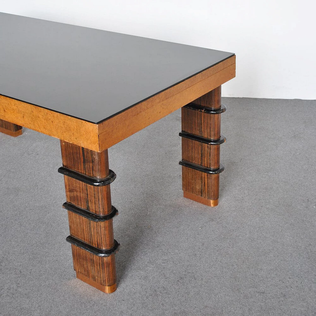 Art Deco table with black glass top and copper feet, 1930s 1381472