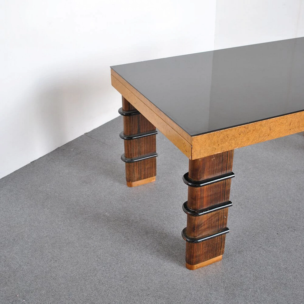 Art Deco table with black glass top and copper feet, 1930s 1381474