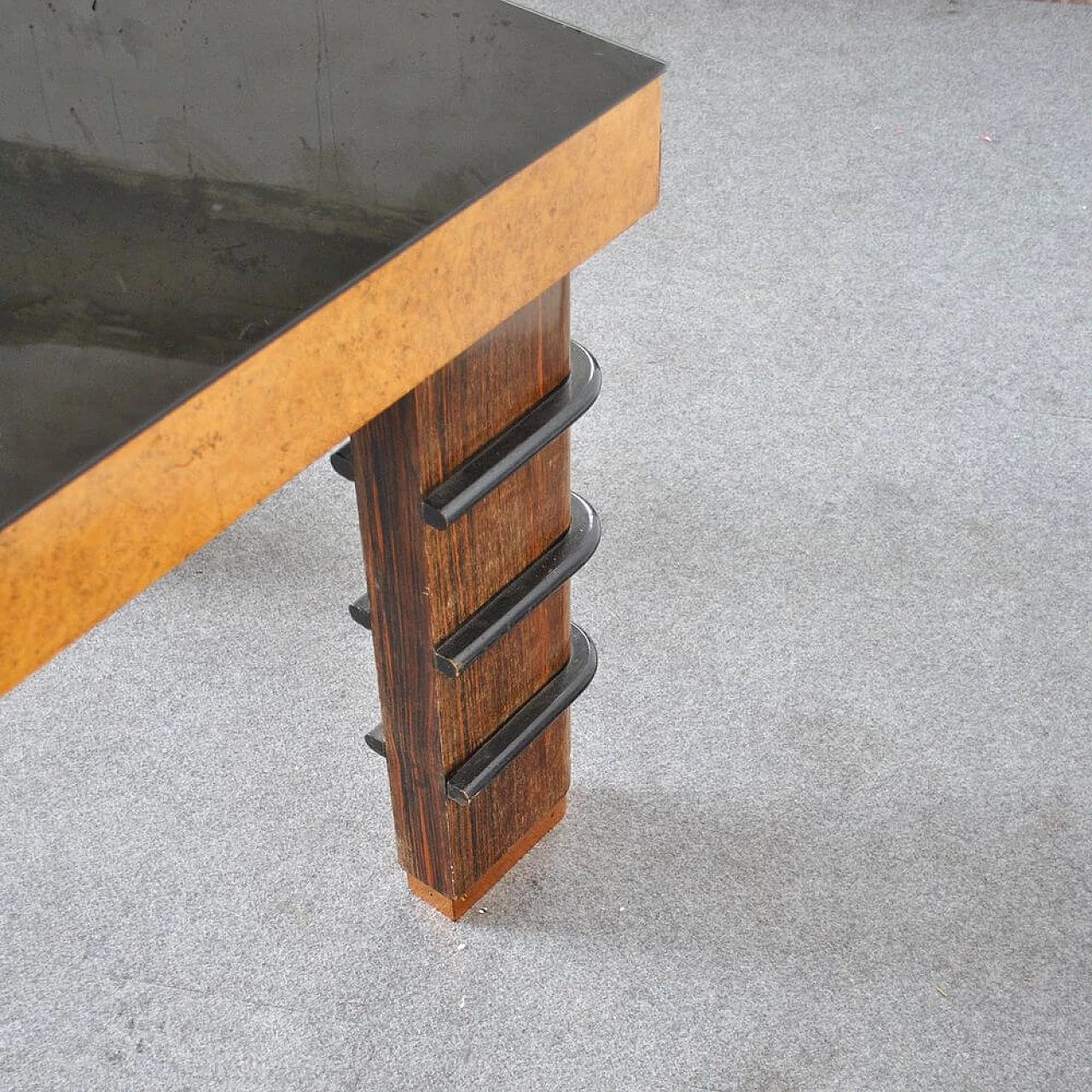 Art Deco table with black glass top and copper feet, 1930s 1381477