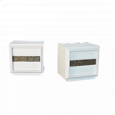 Pair of white lacquered wooden bedside tables by Luciano Frigerio, 1970s