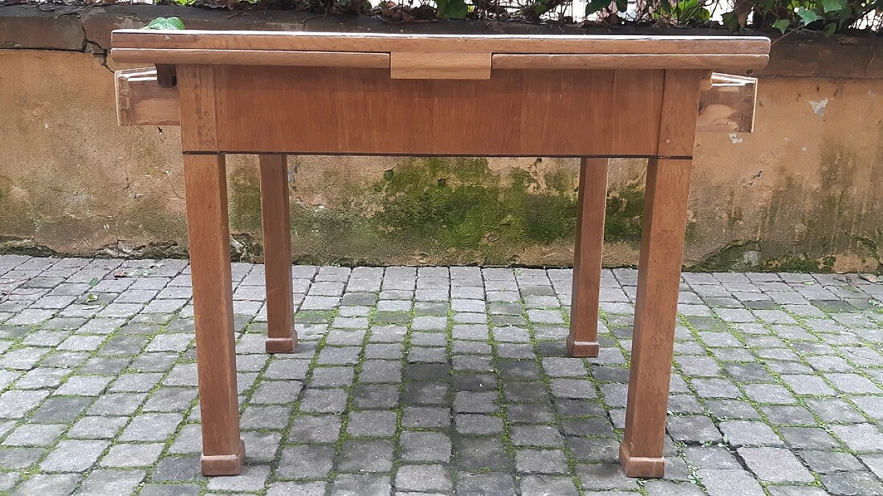 Tavolo allungabile in rovere con riquadri in radica di olmo, '800 1381626