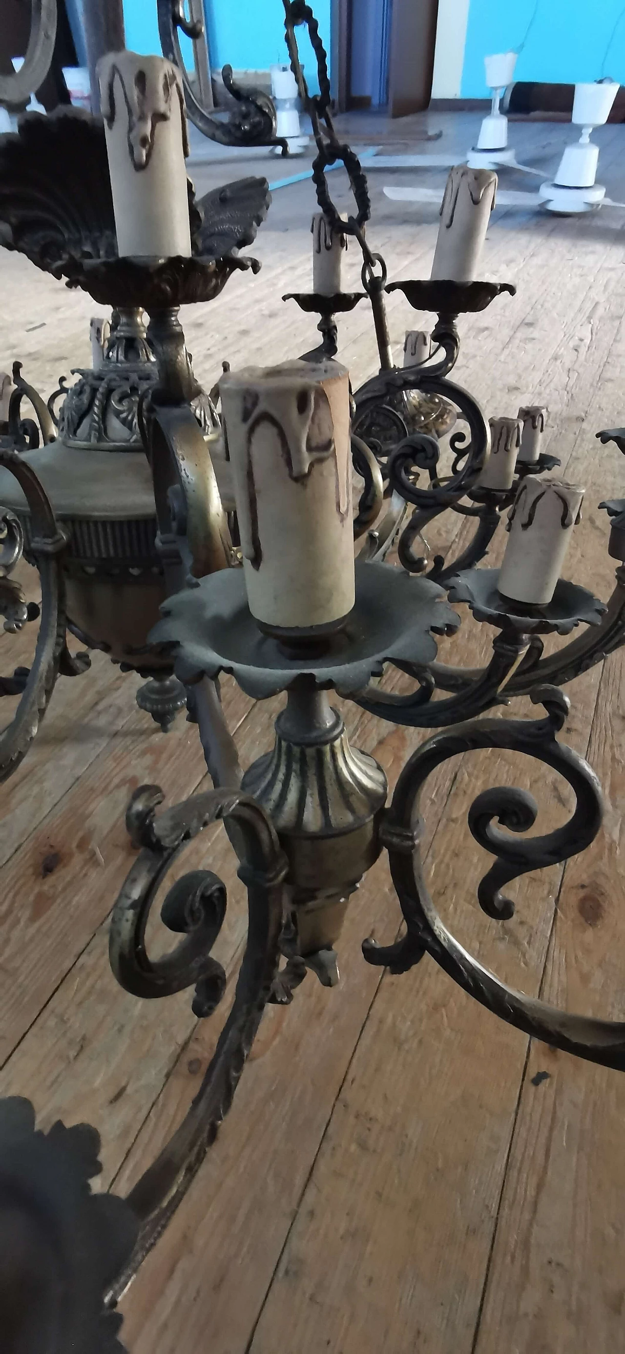 Lampadario da soffitto in ottone, anni '80 1381658