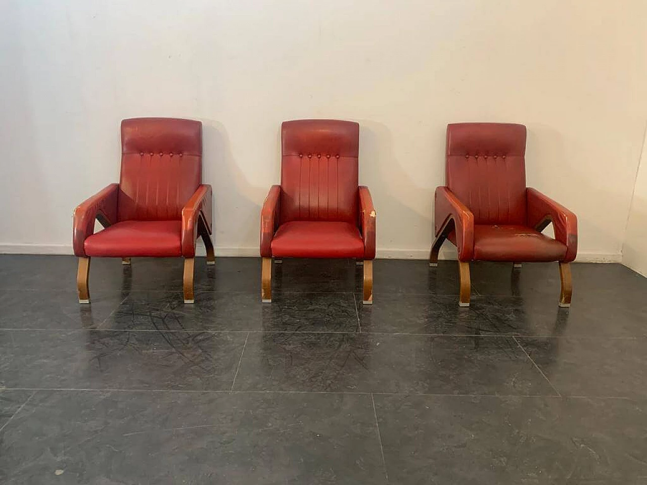 3 Armchairs made of bent plywood with steel fittings, 1960s 1381691