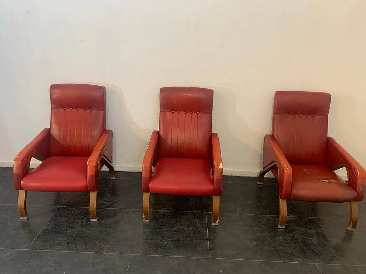 3 Armchairs made of bent plywood with steel fittings, 1960s 1381692