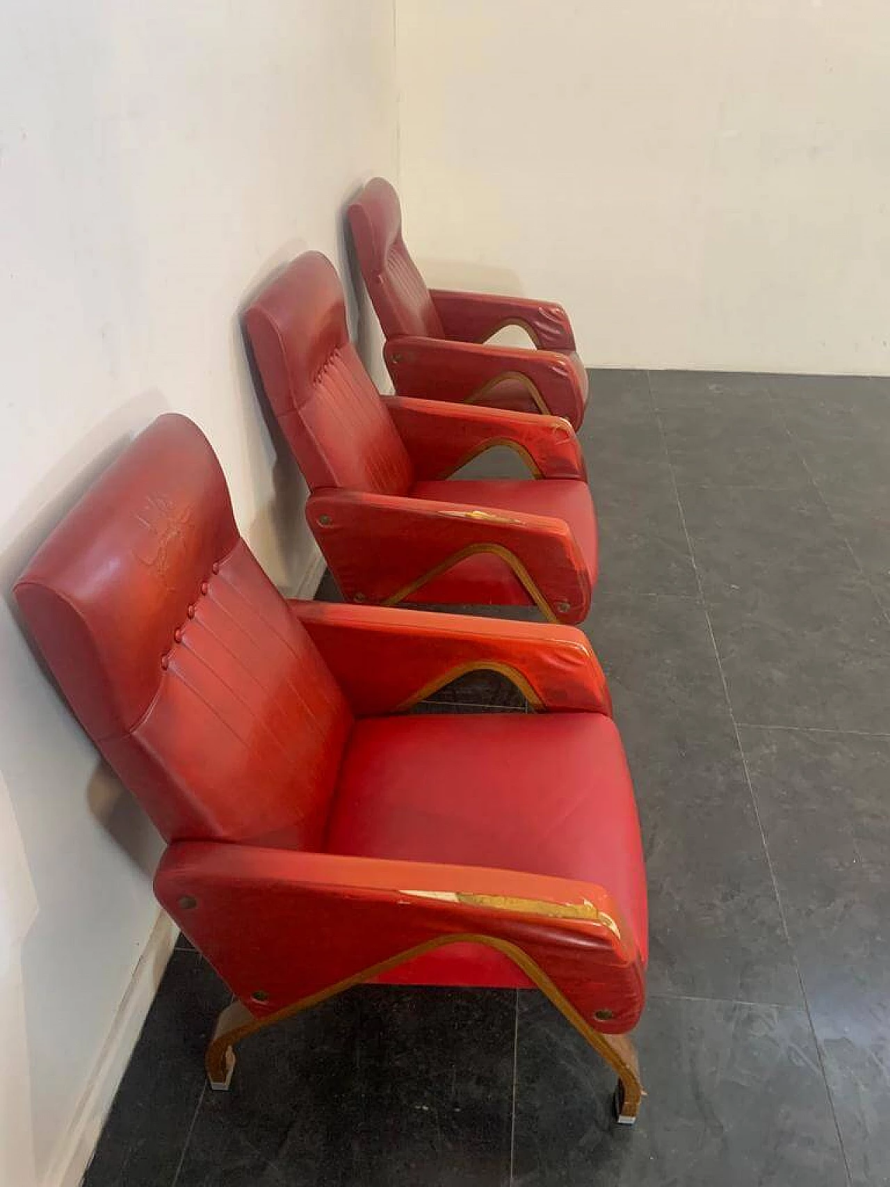 3 Armchairs made of bent plywood with steel fittings, 1960s 1381693