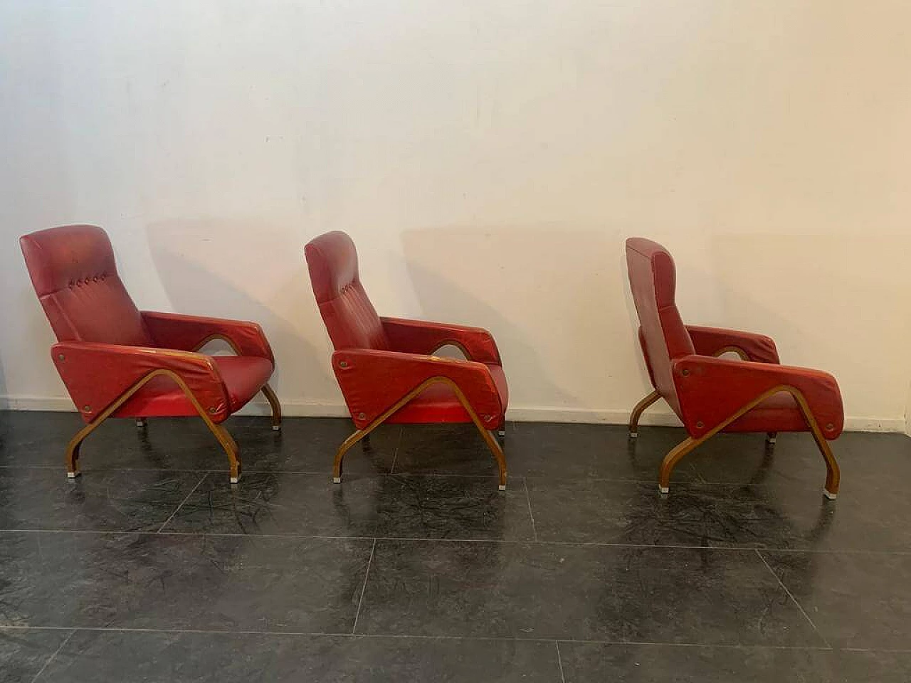 3 Armchairs made of bent plywood with steel fittings, 1960s 1381694