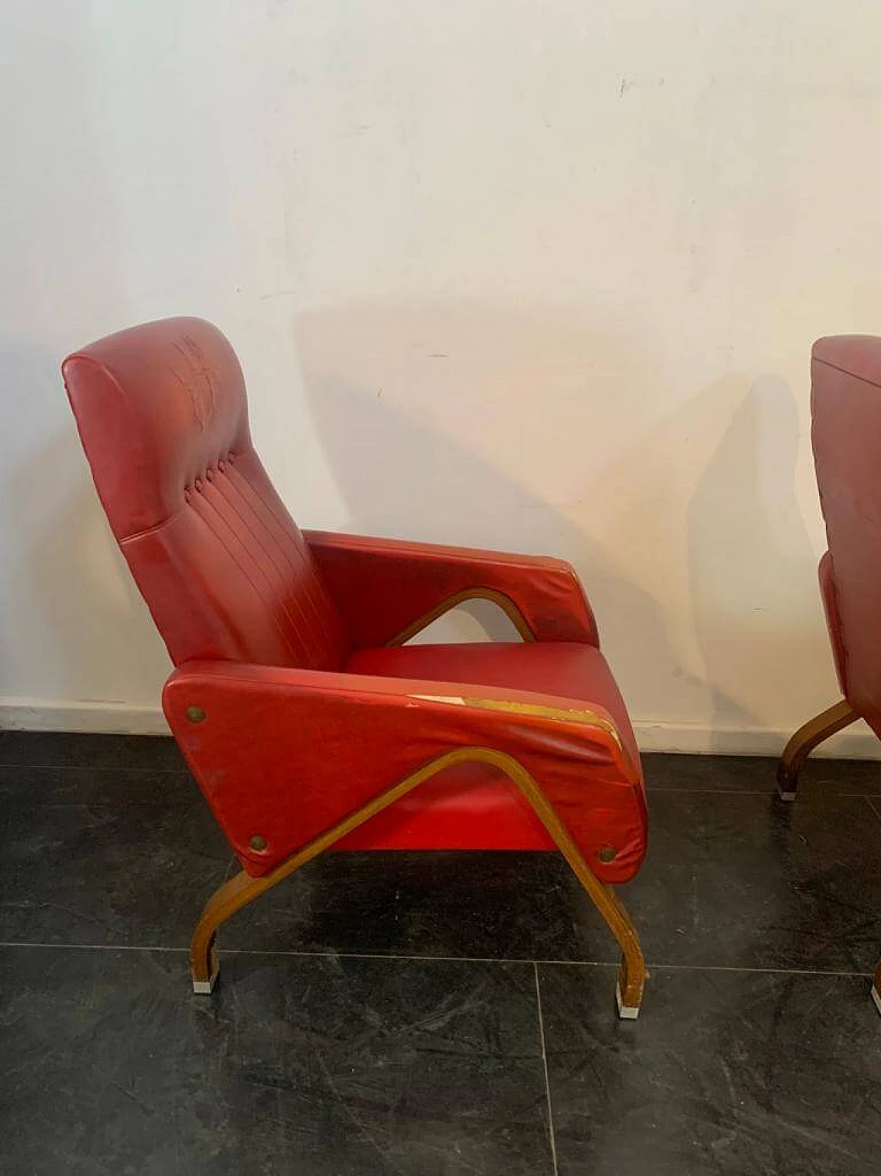 3 Armchairs made of bent plywood with steel fittings, 1960s 1381695