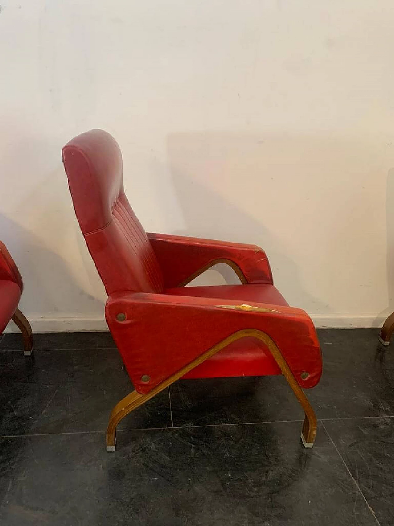 3 Armchairs made of bent plywood with steel fittings, 1960s 1381696