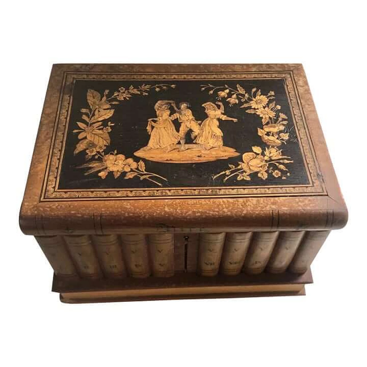 Portagioie sorrentino in legno intarsiato con cassetto segreto, anni '50 1381793