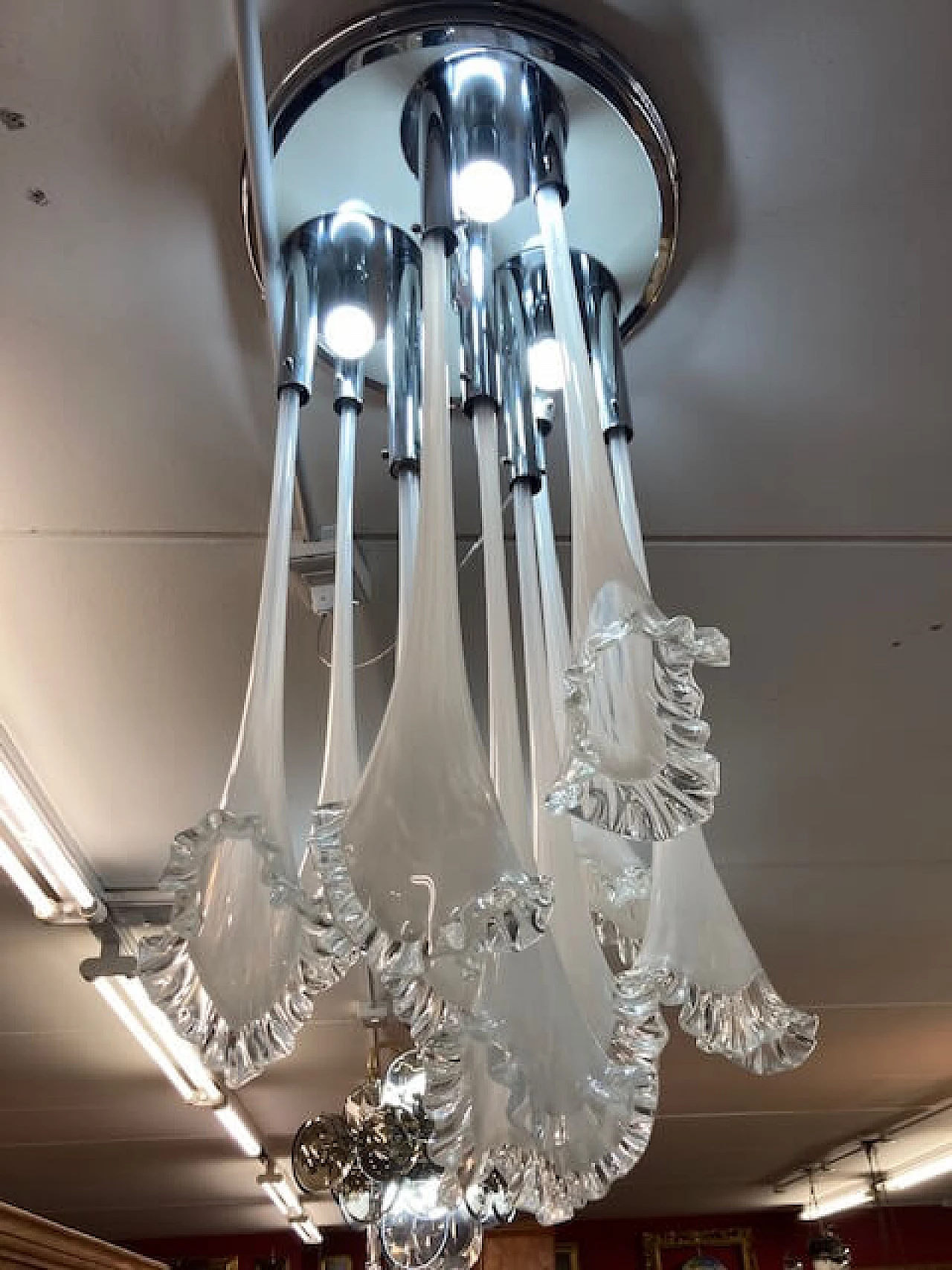 Lampadario in vetro di Murano e metallo di Venini, anni '70 1381847
