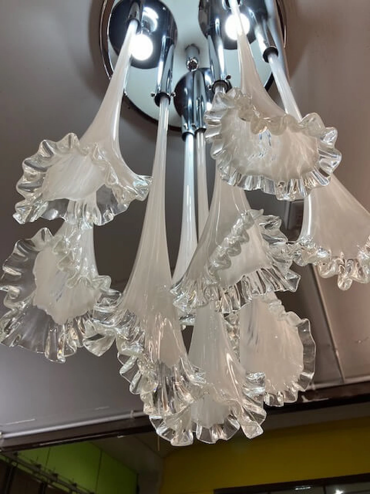 Lampadario in vetro di Murano e metallo di Venini, anni '70 1381849