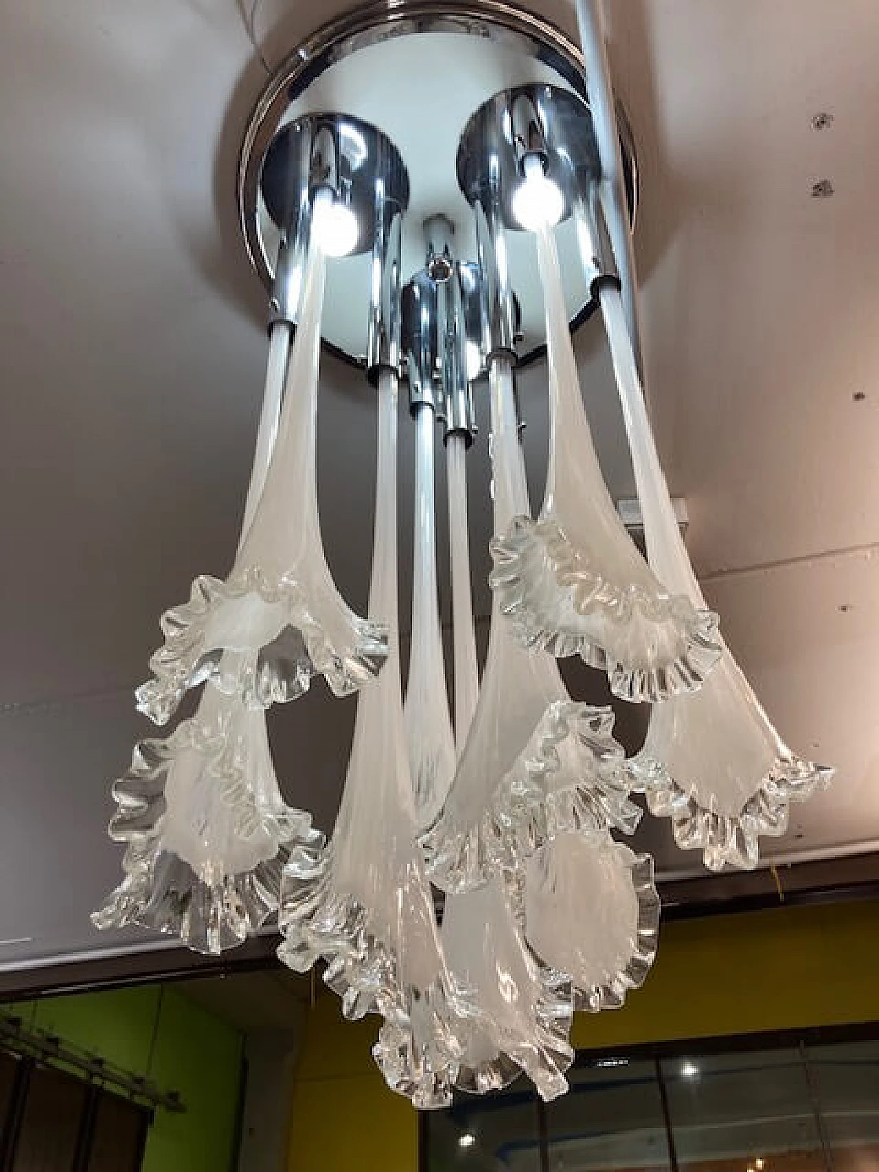 Lampadario in vetro di Murano e metallo di Venini, anni '70 1381850