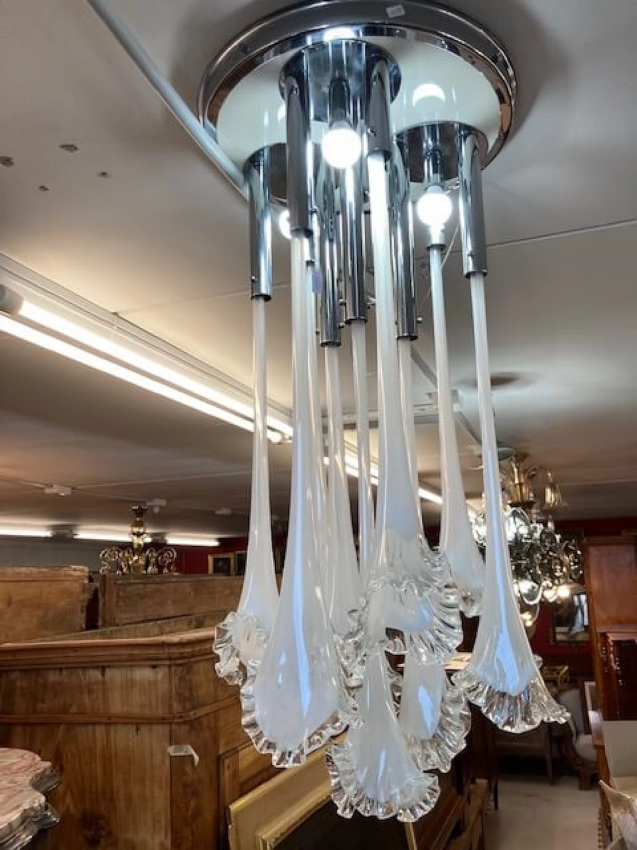 Lampadario in vetro di Murano e metallo di Venini, anni '70 1381858