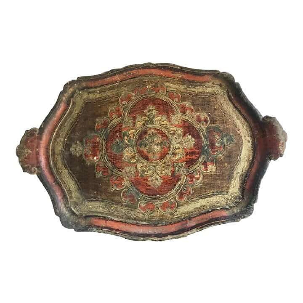 Vassoio in legno dipinto a mano, anni '40 1381955