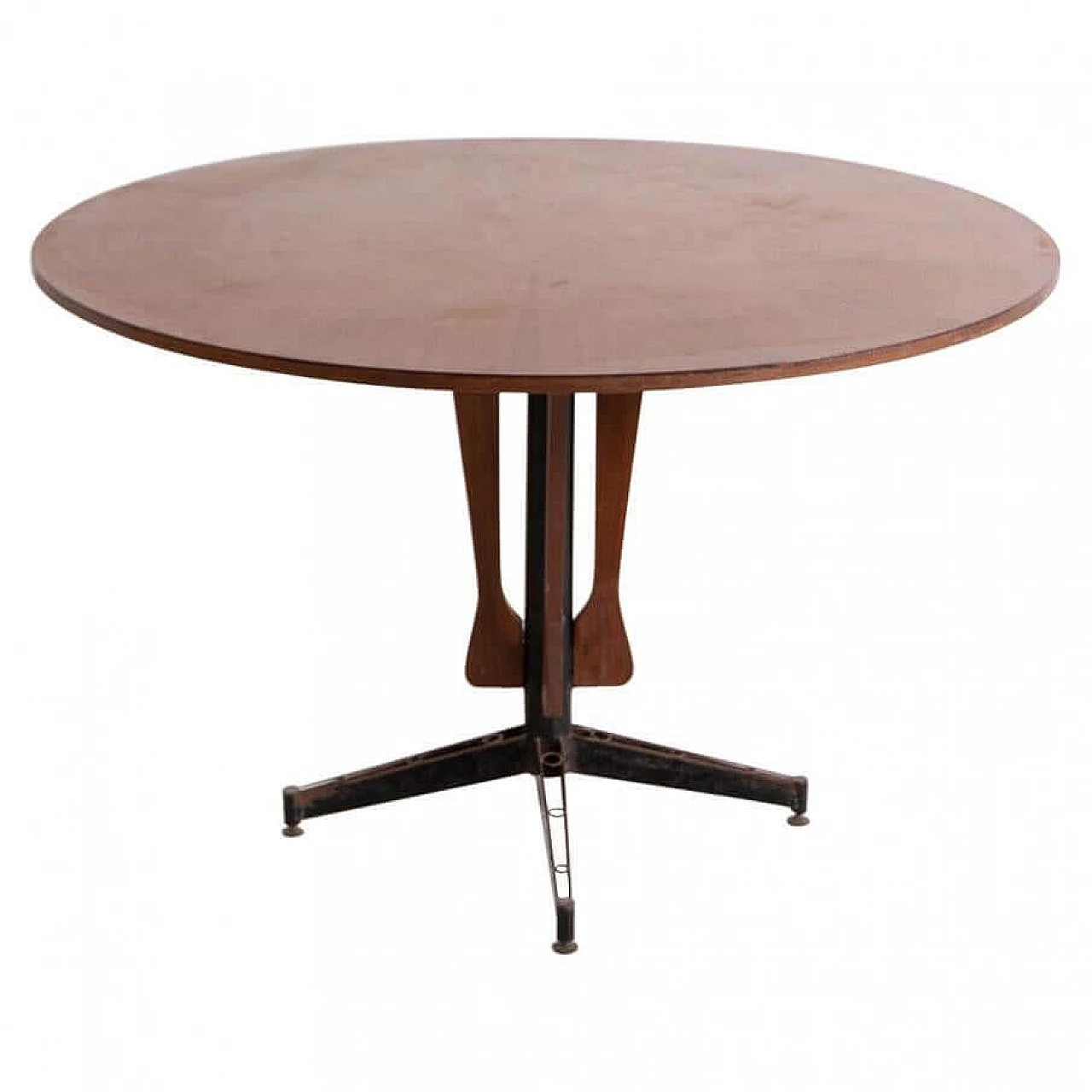 Tavolo rotondo con piano in legno e struttura in metallo, anni '50 1381999