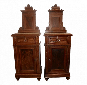 Pair of walnut bedside tables with grit top, early 20th century