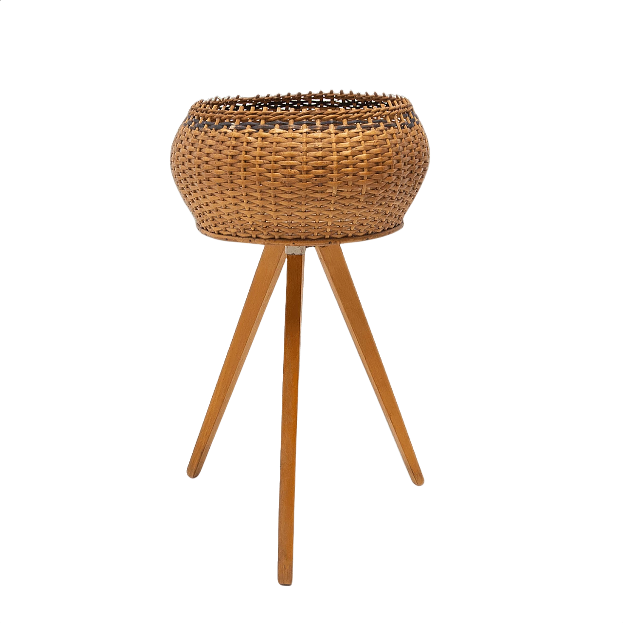 Wicker and beech planter, 1960s 1382083