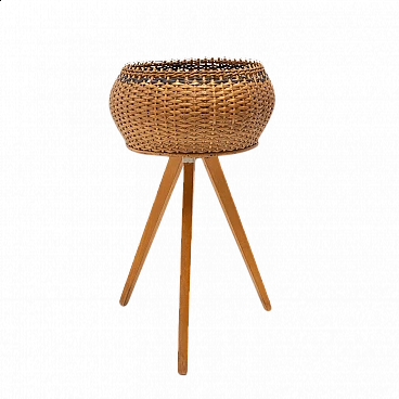Wicker and beech planter, 1960s