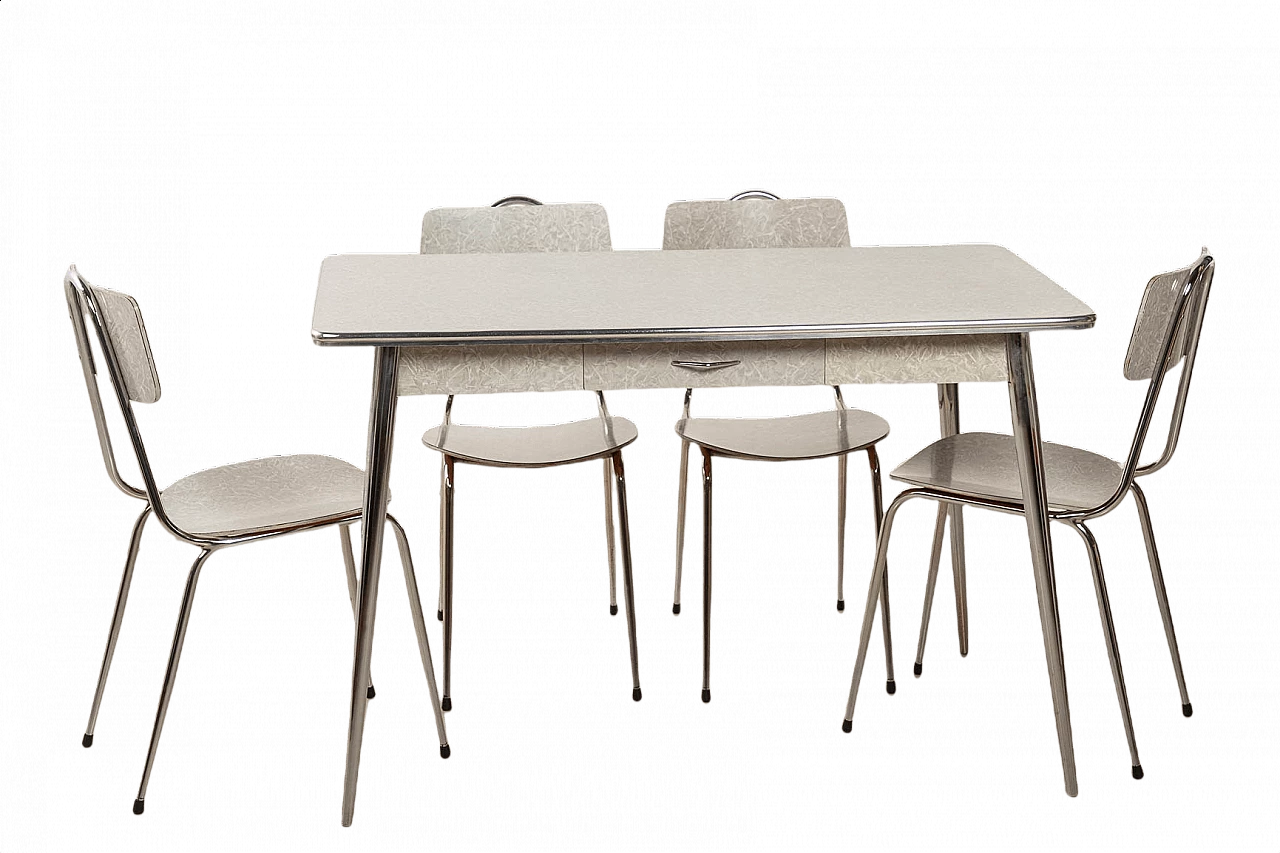 Tavolo da pranzo con 4 sedie in formica e metallo, anni '50 1382088