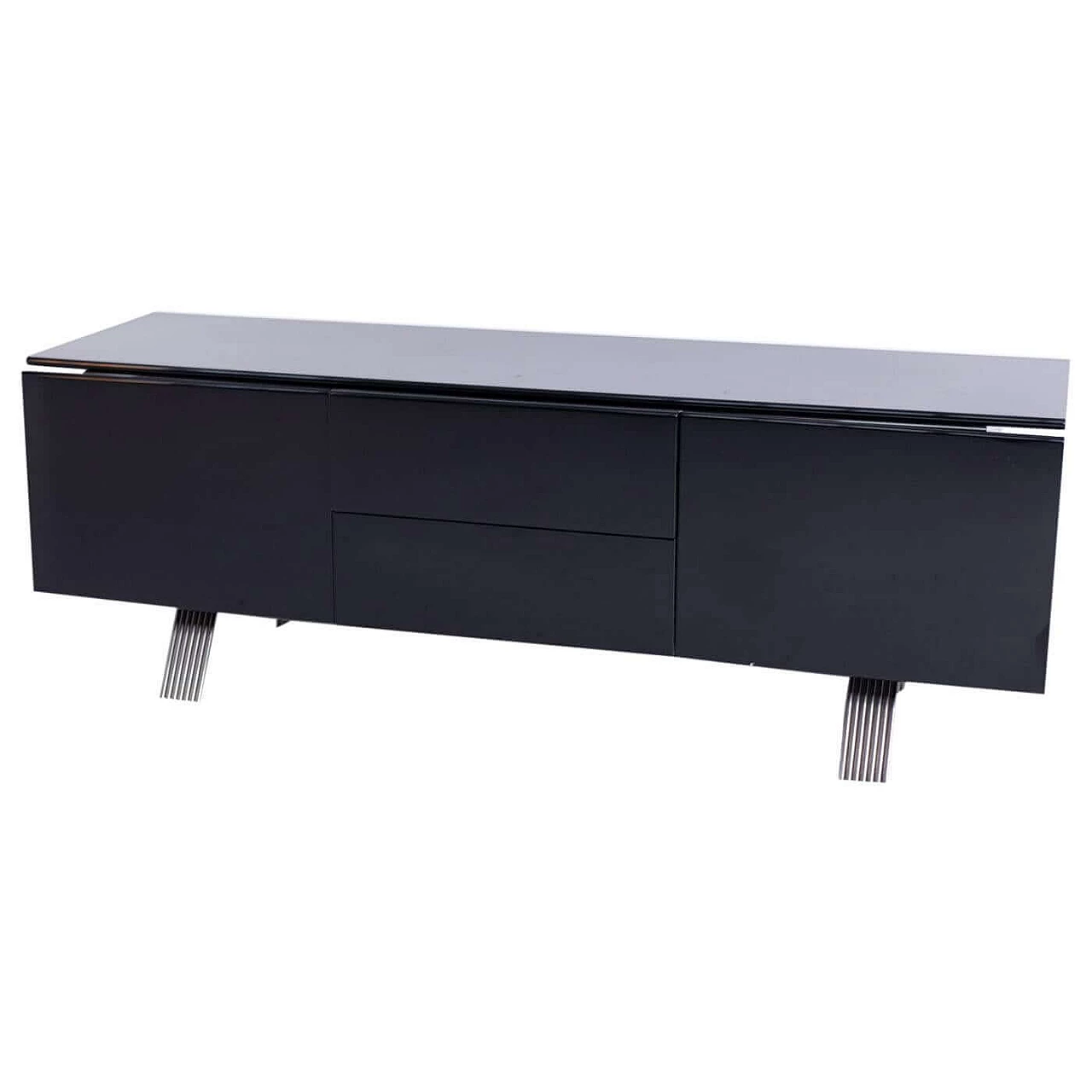 Mobile credenza in legno laccato nero lucido, anni '70 1382156