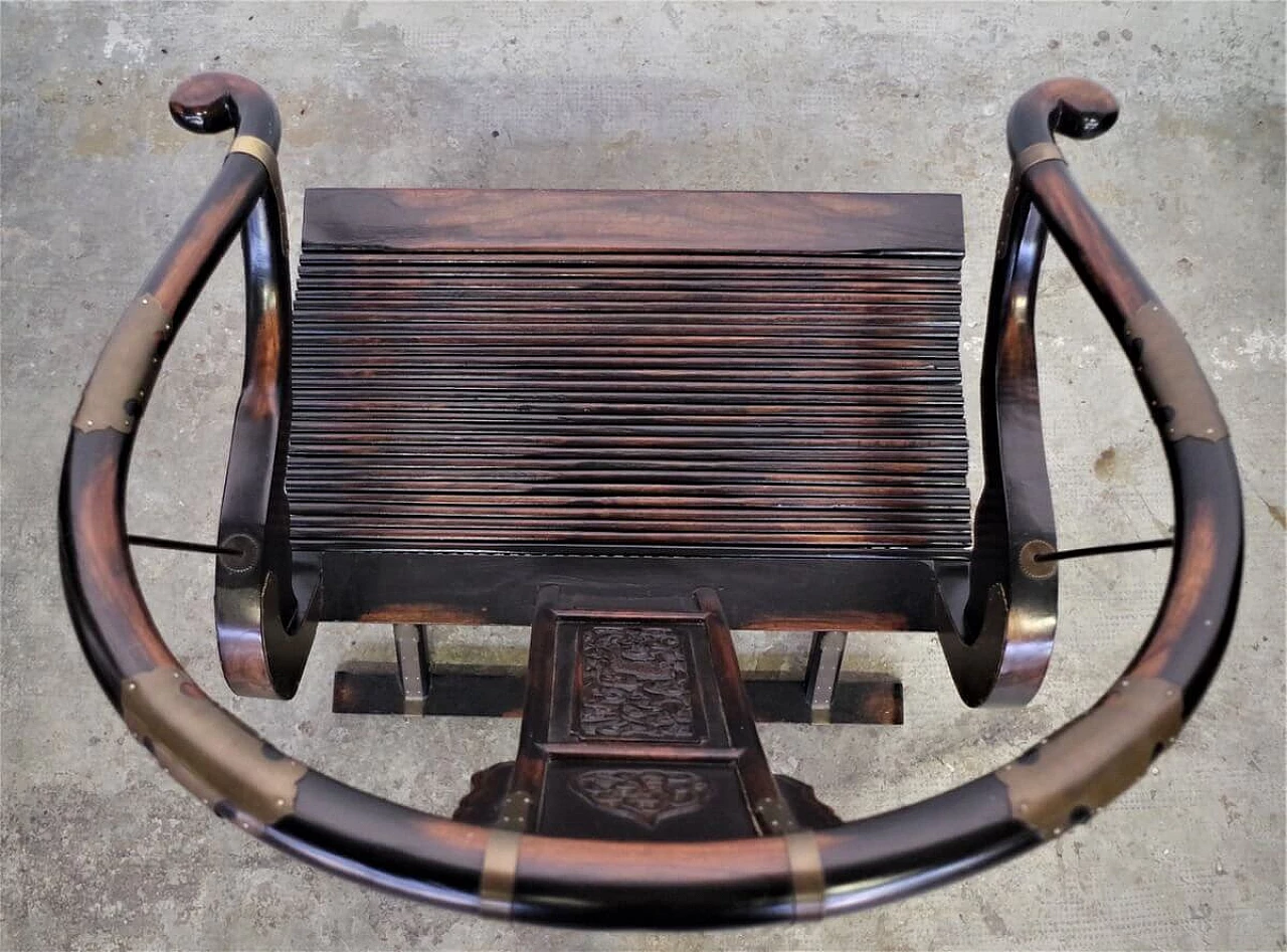 Coppia di sedie pieghevoli in legno e ottone di Ming, anni '20 1382451