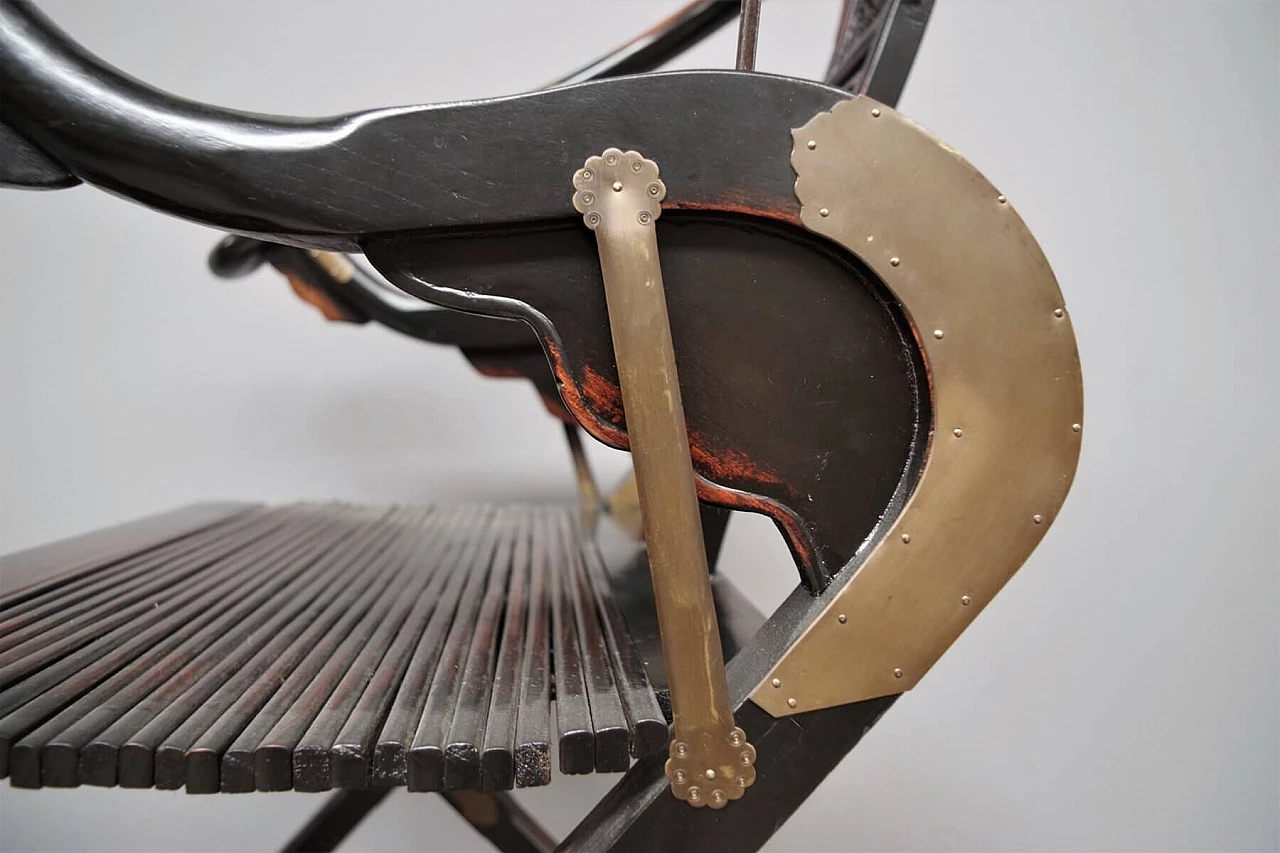 Pair of folding chairs in wood and brass by Ming, 20s 1382467