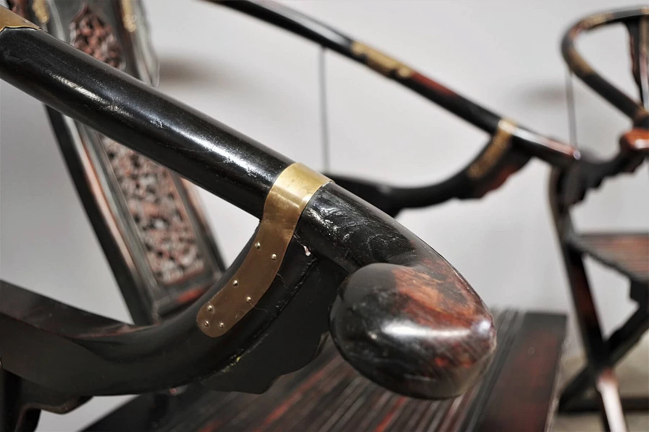 Pair of folding chairs in wood and brass by Ming, 20s 1382470