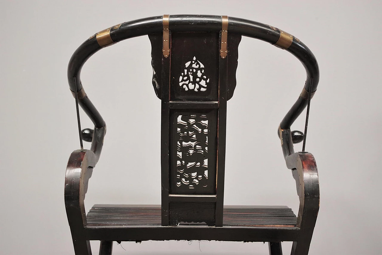 Coppia di sedie pieghevoli in legno e ottone di Ming, anni '20 1382479
