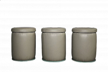 3 Pouf in plywood and leatherette, 80s