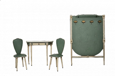 Coppia di sedie con consolle e appendiabiti in legno, tessuto e ferro di Umberto Mascagni, anni '60