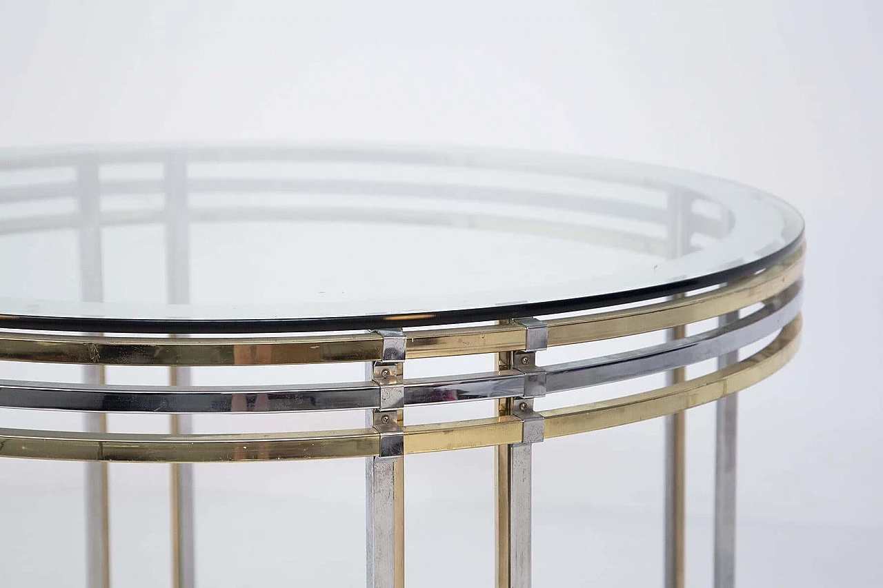 Romeo Rega's round dining table in brass, steel and decorated glass, 1970s 1382586