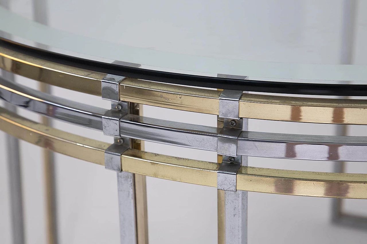 Romeo Rega's round dining table in brass, steel and decorated glass, 1970s 1382590