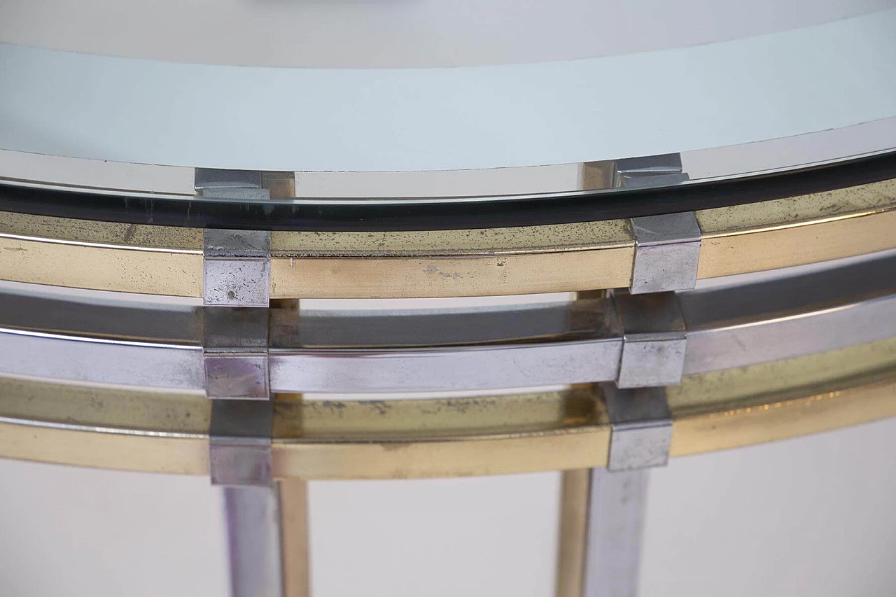 Romeo Rega's round dining table in brass, steel and decorated glass, 1970s 1382593