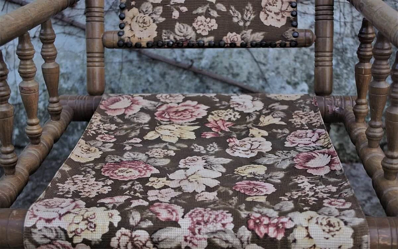 Sedia a dondolo in faggio e tessuto, anni '30 1382627