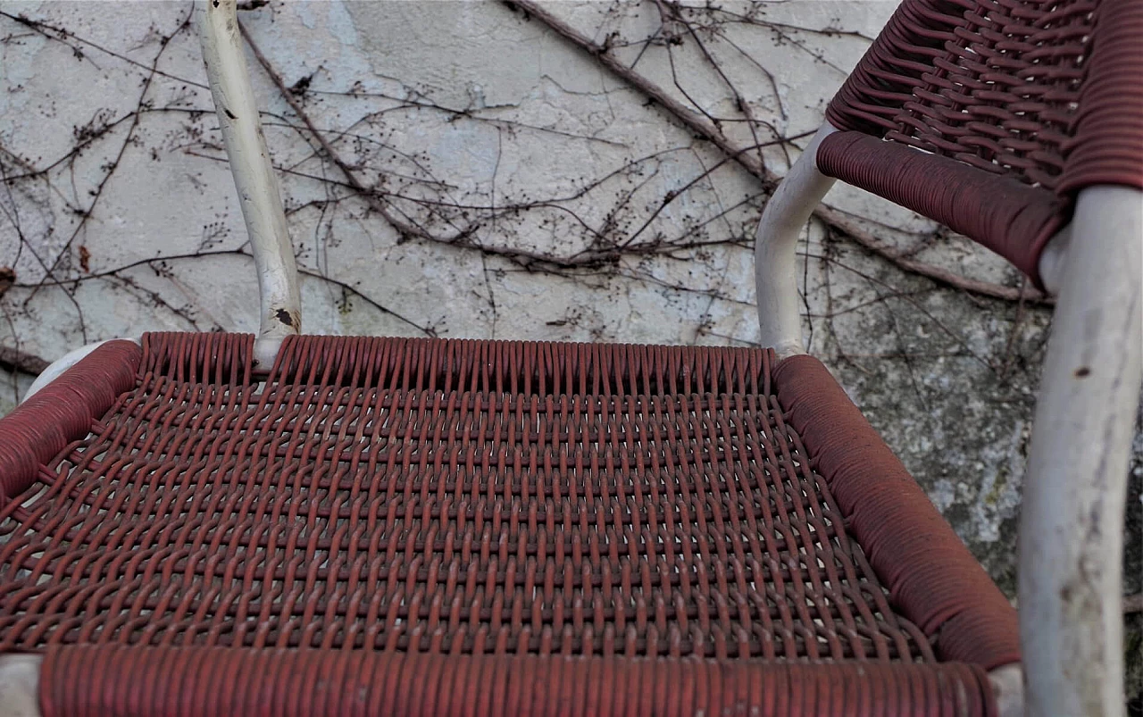 Coppia di sedie in ferro e corda di plastica, anni '50 1382646