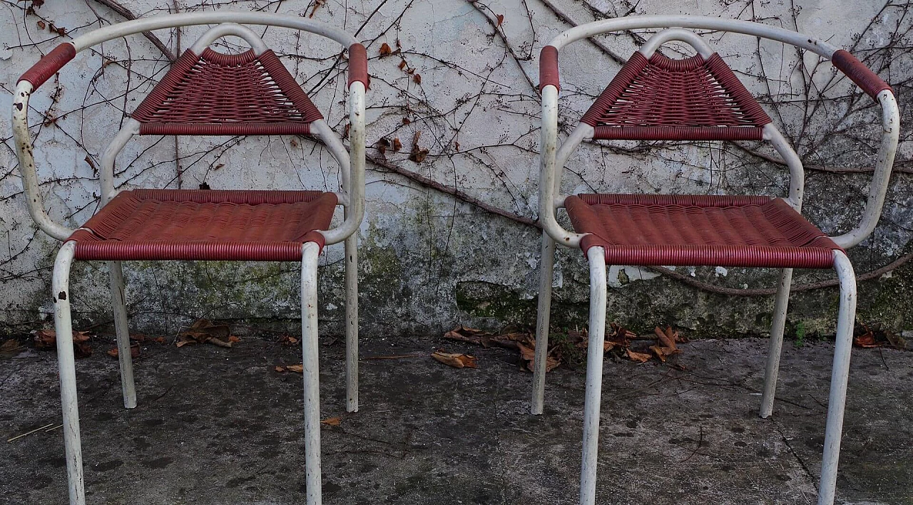 Coppia di sedie in ferro e corda di plastica, anni '50 1382647