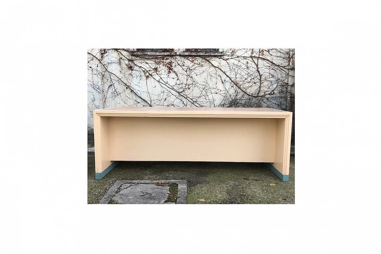 Tavolo da studio medico in legno tamburato con piano in pelle, anni '70 1382704