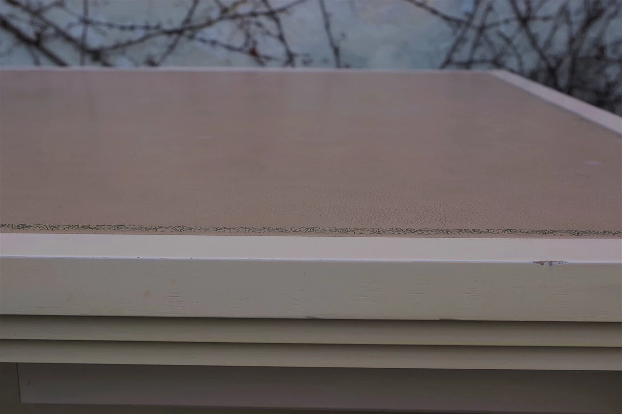 Tavolo da studio medico in legno tamburato con piano in pelle, anni '70 1382707