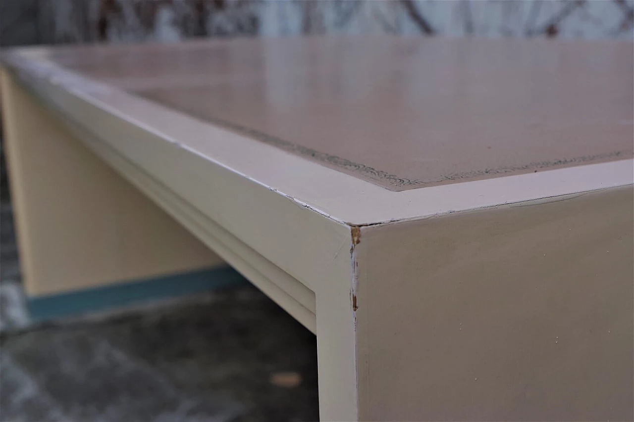 Tavolo da studio medico in legno tamburato con piano in pelle, anni '70 1382708