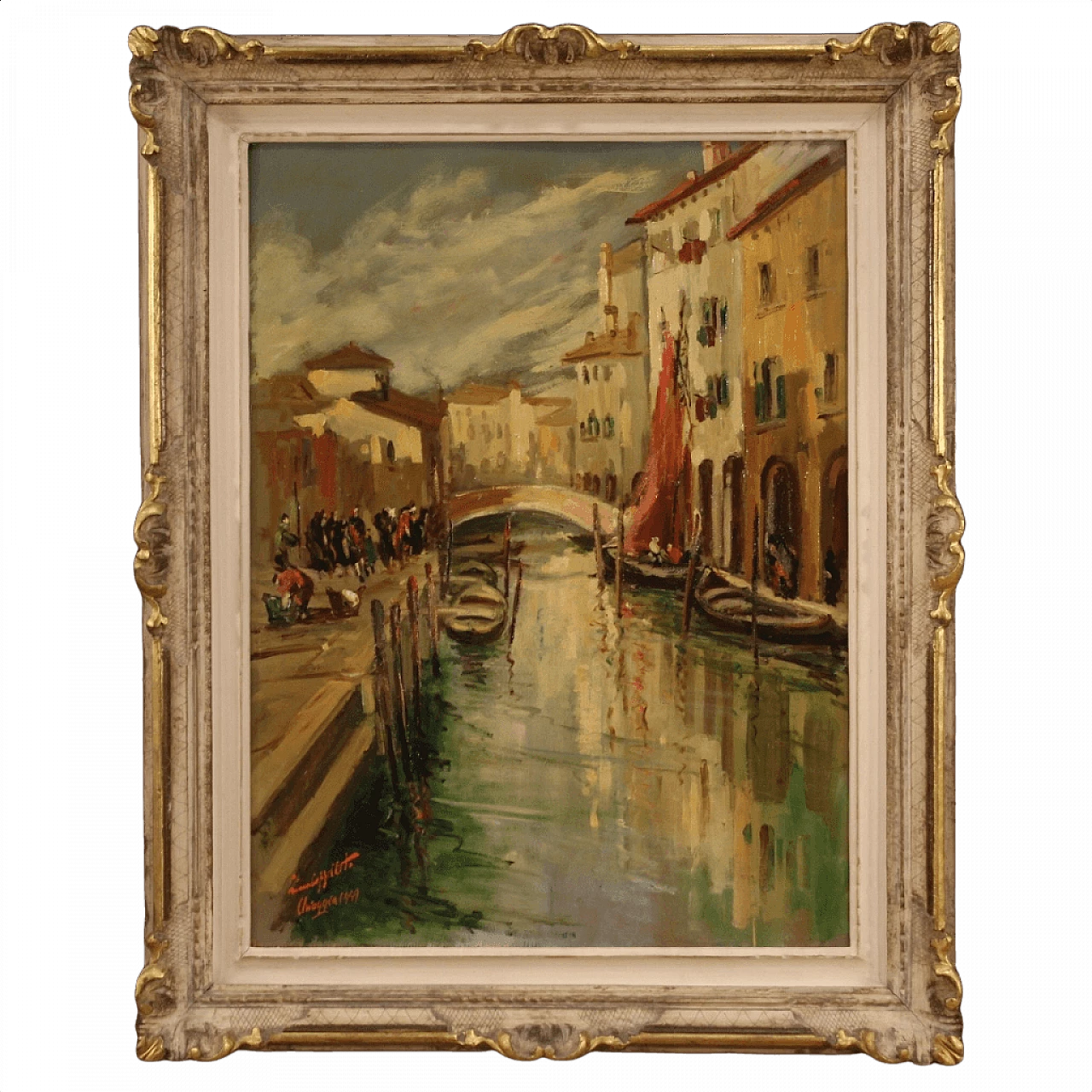 Veduta di Chioggia, dipinto olio su tavoletta, 1949 1382741