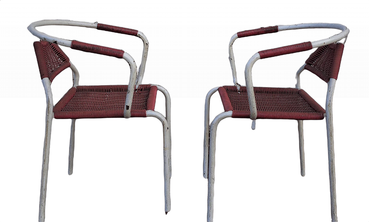 Coppia di sedie in ferro e corda di plastica, anni '50 1382787