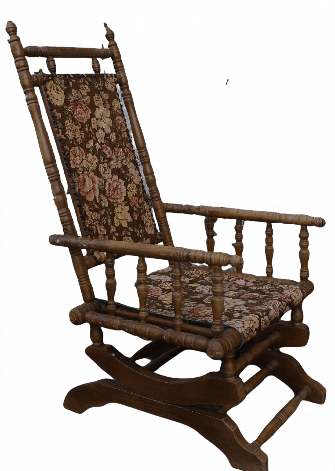 Sedia a dondolo in faggio e tessuto, anni '30 1382788