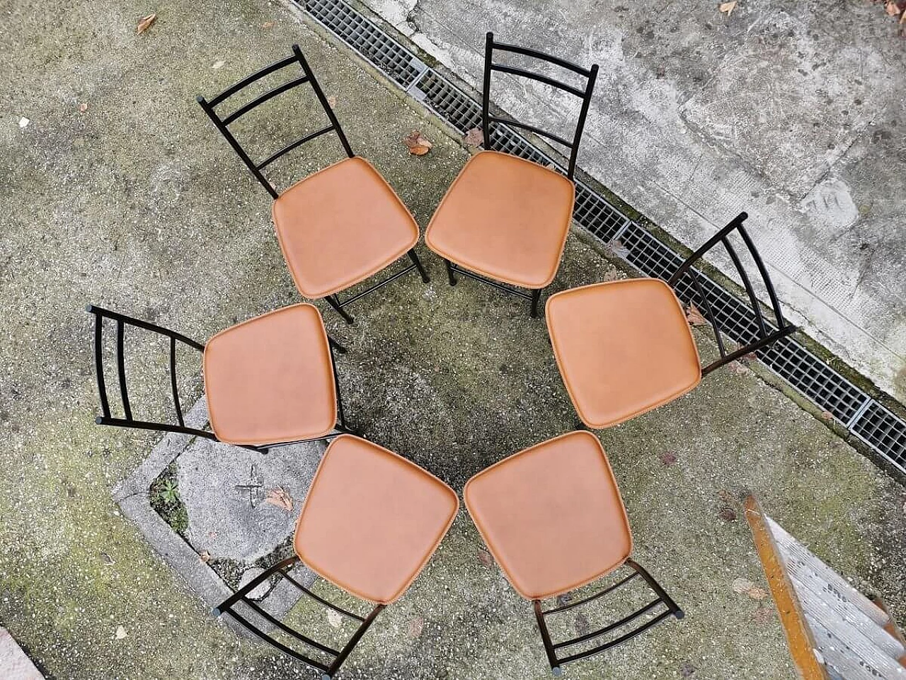 6 Chairs in painted anodised aluminium with leather seat by Ycami, 80s 1382852