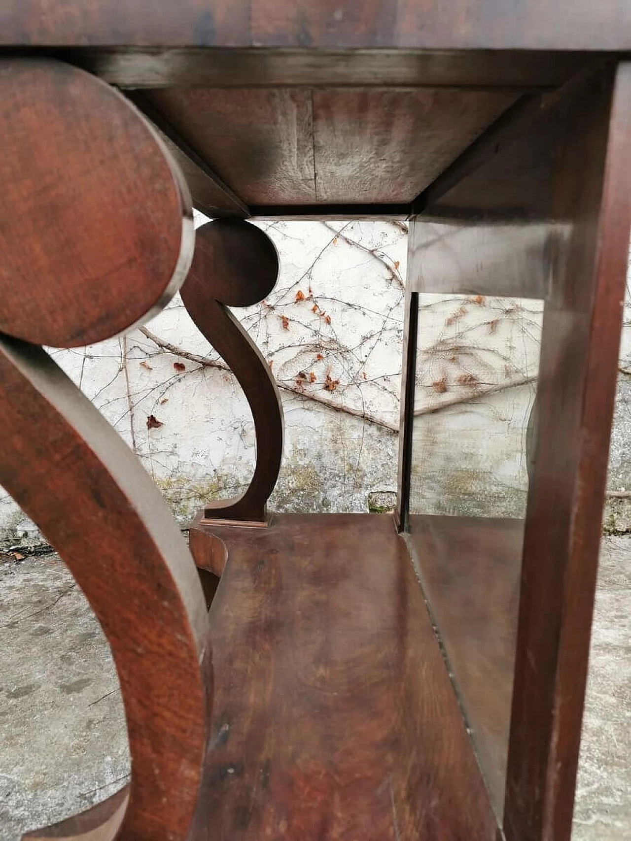 Console in burl walnut with marble top and mirror, 19th century 1382887