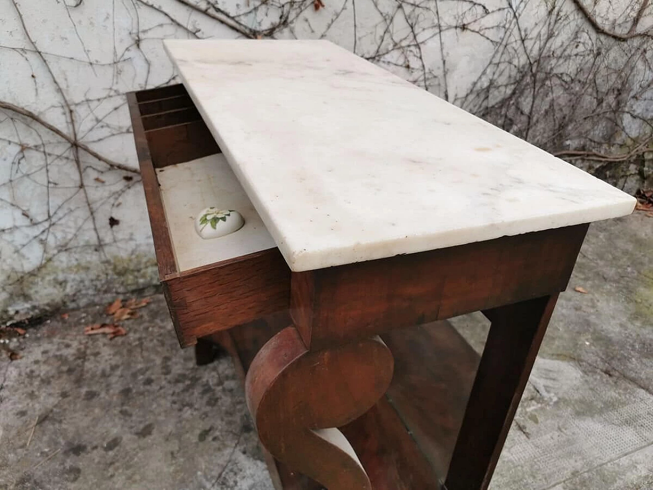 Console in burl walnut with marble top and mirror, 19th century 1382888