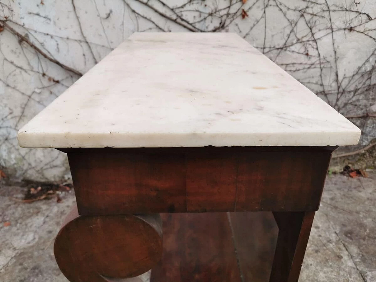 Console in burl walnut with marble top and mirror, 19th century 1382889