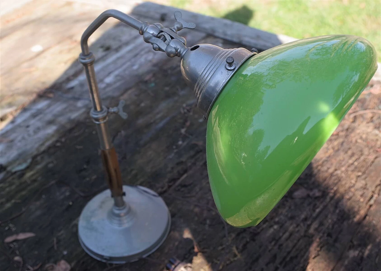 Adjustable table lamp in glass, metal and briarwood, 50s 1382941