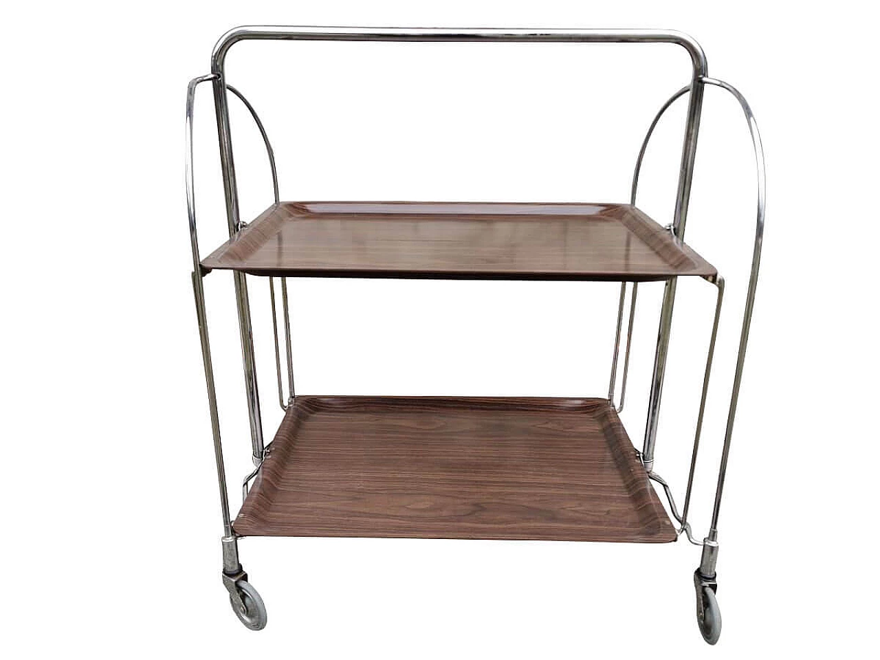 Folding trolley with 2 shelves in metal and plastic, 70s 1383063