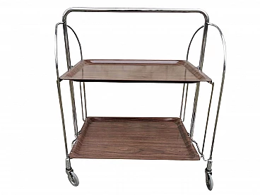 Folding trolley with 2 shelves in metal and plastic, 70s